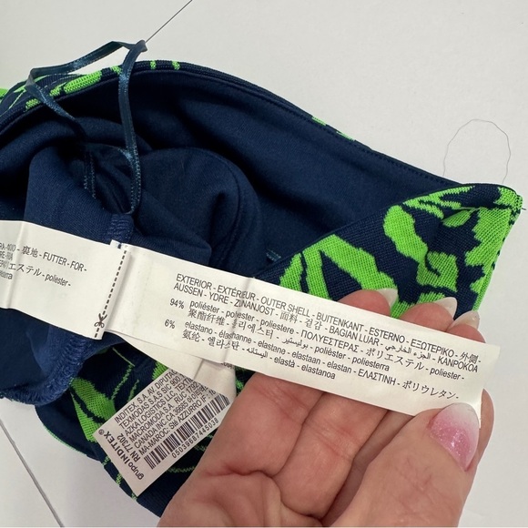 ZARA One Shoulder Crop Top M Green Navy Floral Tropical Knit Stretch NWOT - Picture 8 of 10